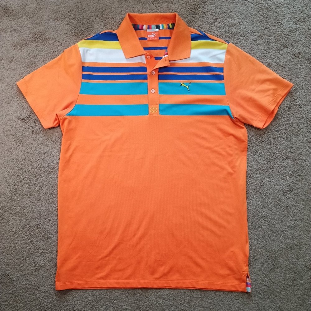 Puma Golf Polo Men's Medium Multi Color Striped USP DRY Short Sleeve